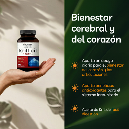 Suplemento de aceite de krill antártico de 1000 mg, 240 cápsulas blandas, fuente natural de omega-3, EPA, DHA y astaxantina.