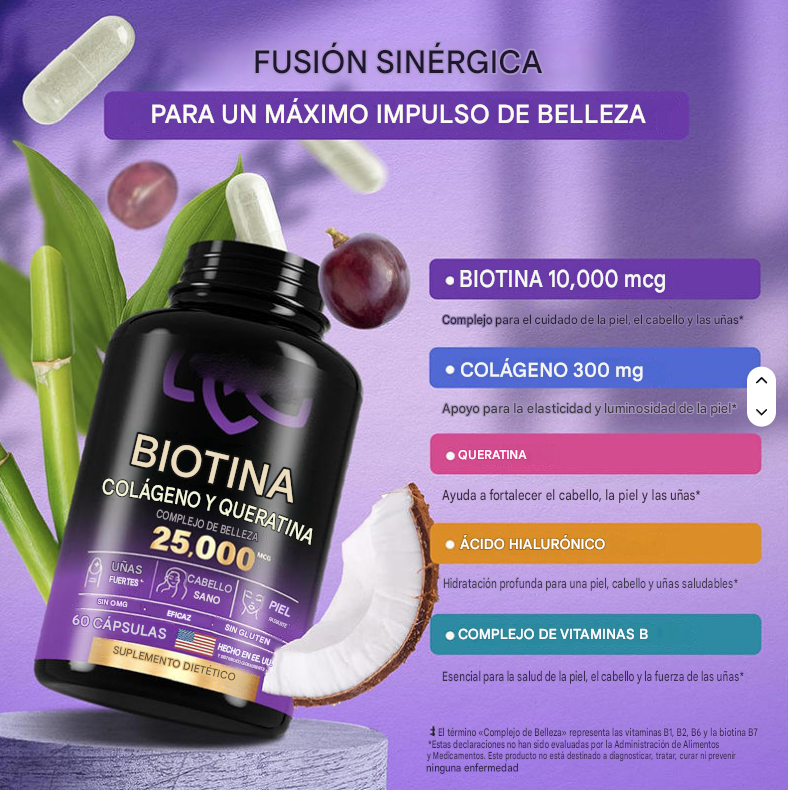 Una sola fórmula para complementar el cuidado de tu cabello, piel y uñas.